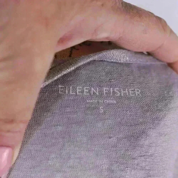 Eileen Fisher Size S 100% Linen silver metallic short sleeve jersey knit top - Picture 11 of 13